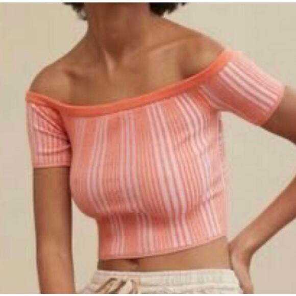 Aerie Size Large Reversible Off the Shoulder Cropped Sweater Ribbed Orange - Picture 1 of 11